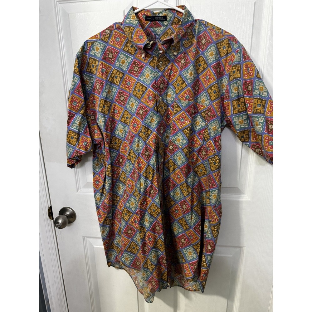 Vintage BD Baggies Men's Geometric Kilim Inspired Print Boho Shirt Button Down M